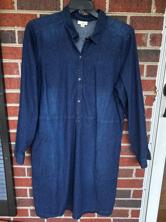 J. Jill Dresses & Skirts - J. Jill Blue Denim Shirt Dress Long Sleeve Button Front Cotton Stretch Womens XL